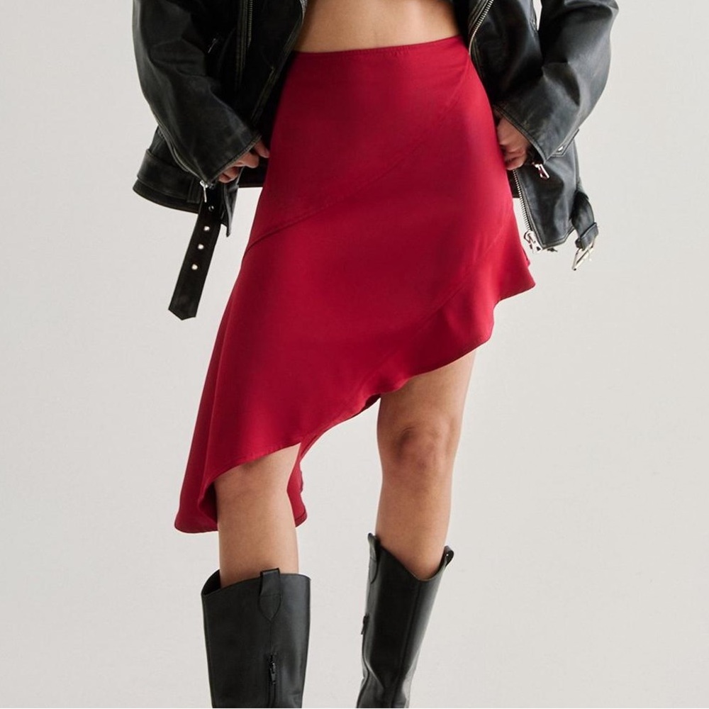 Satin Paneled Asymmetric Miniskirt
